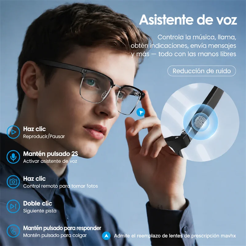 GUHUAVMI Nuevas Gafas Inteligentes con IA, Grabadora de Video y Fotos HD de 8MP, Transferencia WiFi, Grabación de Audio, Traducción por IA, Activación por Voz, Reconocimiento de Objetos, Llamadas Bluetooth, Micrófono Dual, Reducción de Ruido ENC, Control Táctil Deslizante de Volumen, Carga Magnética, Gafas Ligeras Resistentes al Agua IP66