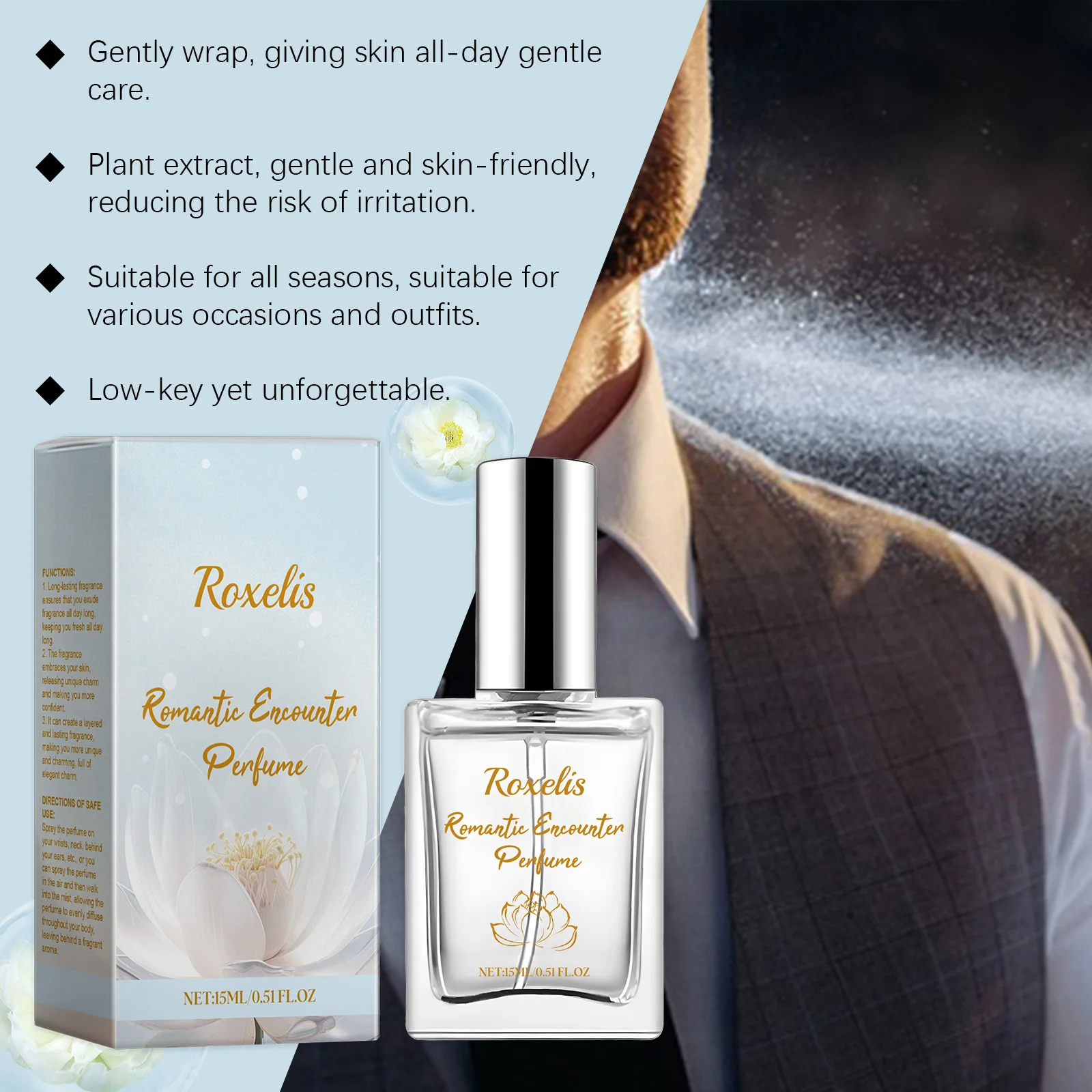 

Roxelis 15ml Pheromone Perfume Rose Snow Lotus Fragrance Romantic Dating Attract Freshing Body Couple Flirting Aroma Perfume