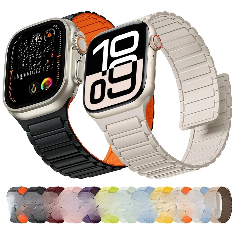 Magnetisches Silikonarmband für Apple Watch Ultra 3 2 49 mm 46 mm 42 mm 45 mm 44 mm 40 41 mm Armband IWatch Serie 11 10 9 8 7 6 SE Armband