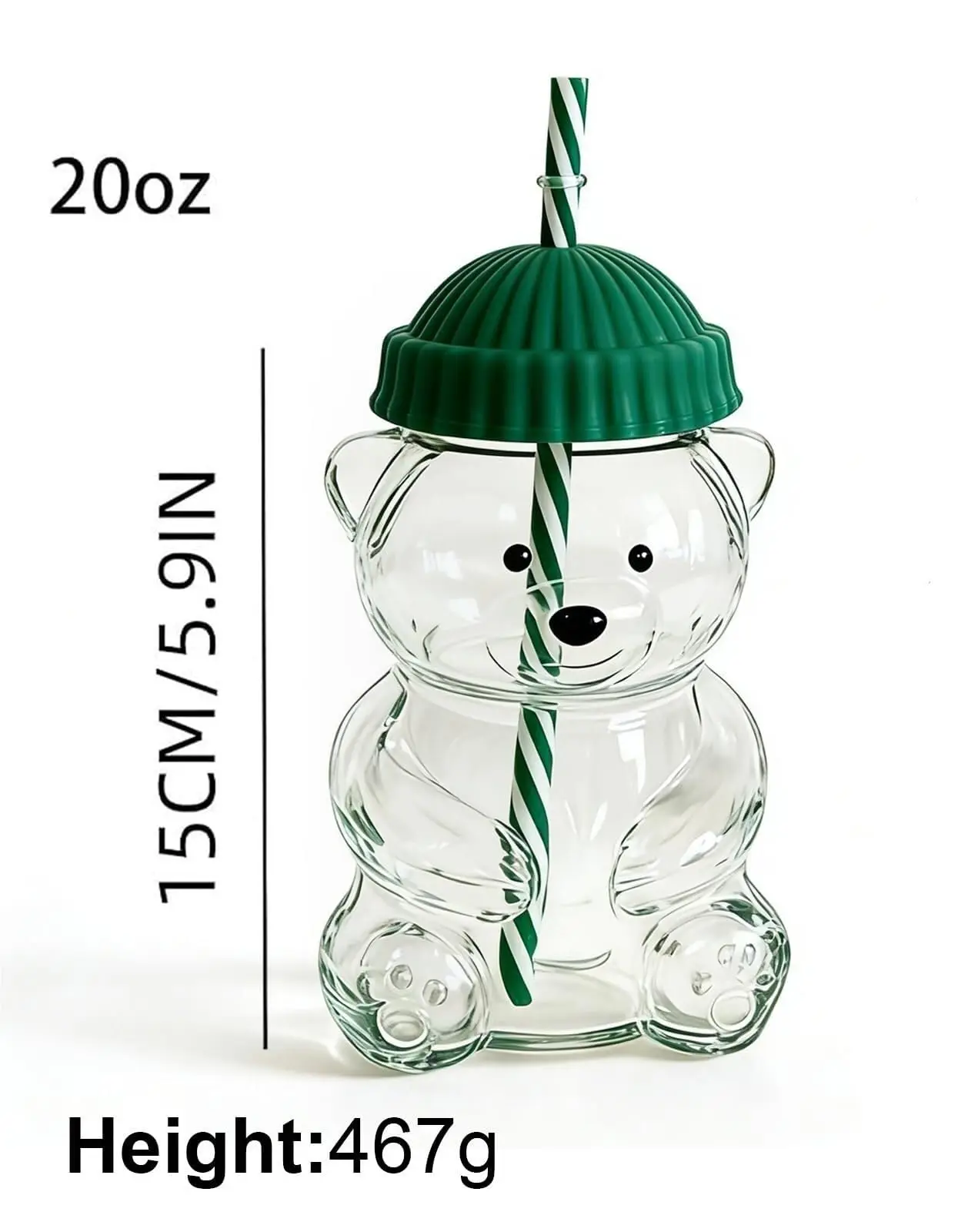 2026 New 20oz Bear Tumbler Glass Cup with Straw Lid | Leakproof & Reusable Mug, Shatterproof Insulated Travel Drinkware