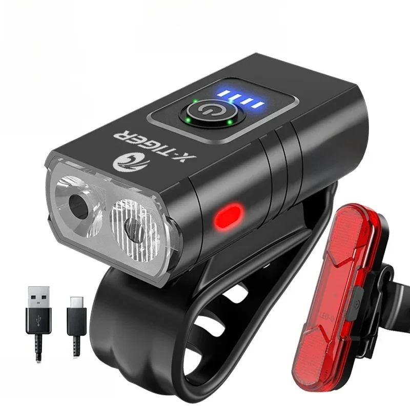 AliExpress X-TIGER Bike Light Set Front Light with Taillight USB Rechargeable Easy Install 6 Modes Bicycle Accessories for Bicycle Road MTB