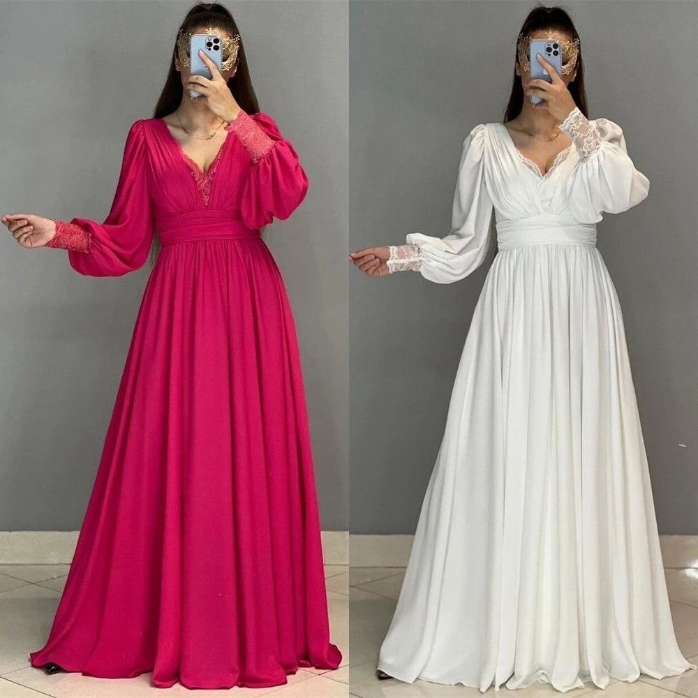 Gaun Prom kustom gaun acara Formal sifon berlipat A-LINE leher V klasik ббб的karangan Nova vestido de formatura luxo م م