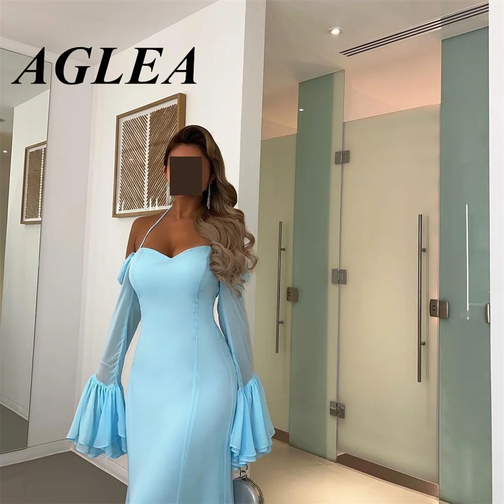 AGLEA Sky Blue 2024 New Style Sweethear Women Evening Dresses Long Sleeves Prom Dress Floor-Length Wedding Party Formal Gowns