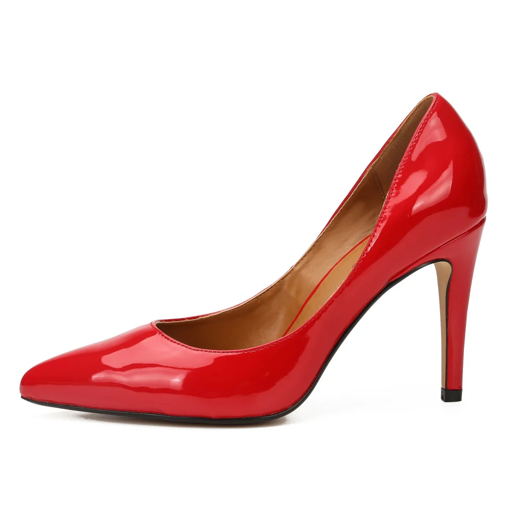 Classic Women's Pointed Toe High Heels Pumps Red Patent Leather Ladies Party Clubwear Footwear Evening Dress Shoes