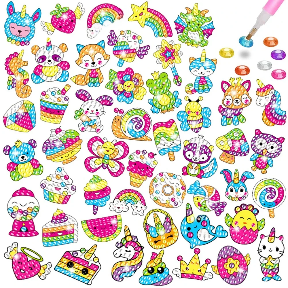 Kids Big Gem Diamond Painting Stickers Kit 12Pcs DIY Stickers Arts Cartoon Animal Diamond Painting by Numbers Arts Children Toys — zdjęcie 2