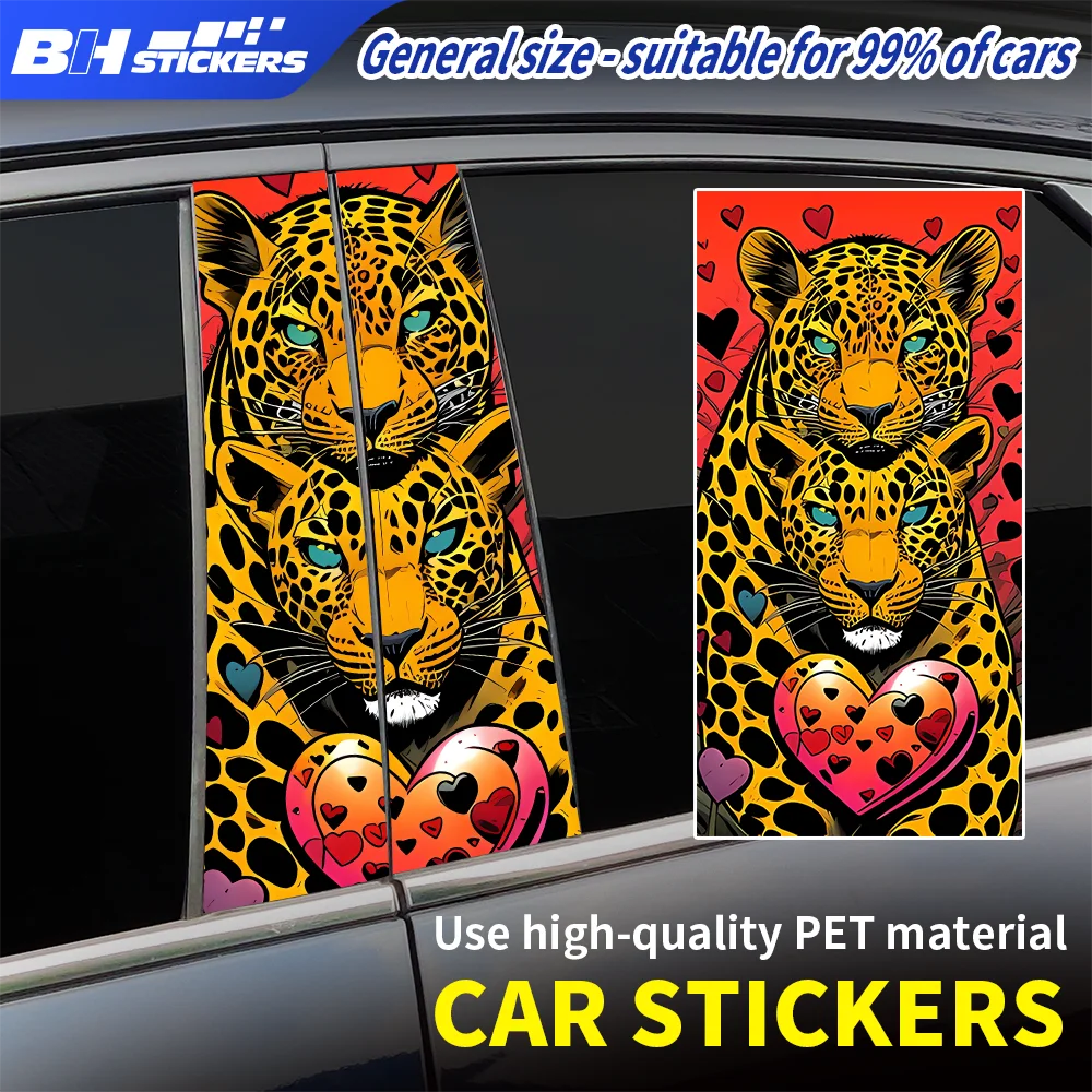 Leopard Love Heart Car B Pillar Stickers Fashion Cheetah Auto Body Decals Vehicle Middle Column Wrap Vinyl Trim Film Accessories