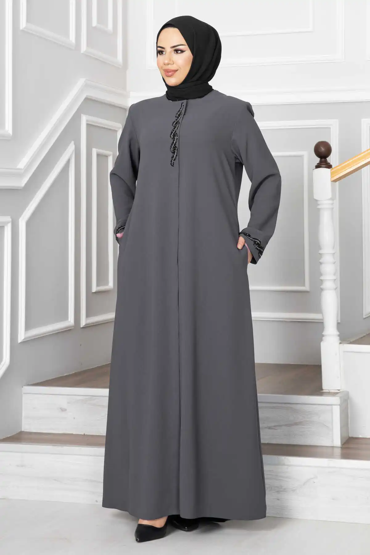 Stone Embroidered Hijap Abaya Dresses for women Women Long Sleeve Muslim Abaya Black Dress Woman dress skirt Turkey 2023