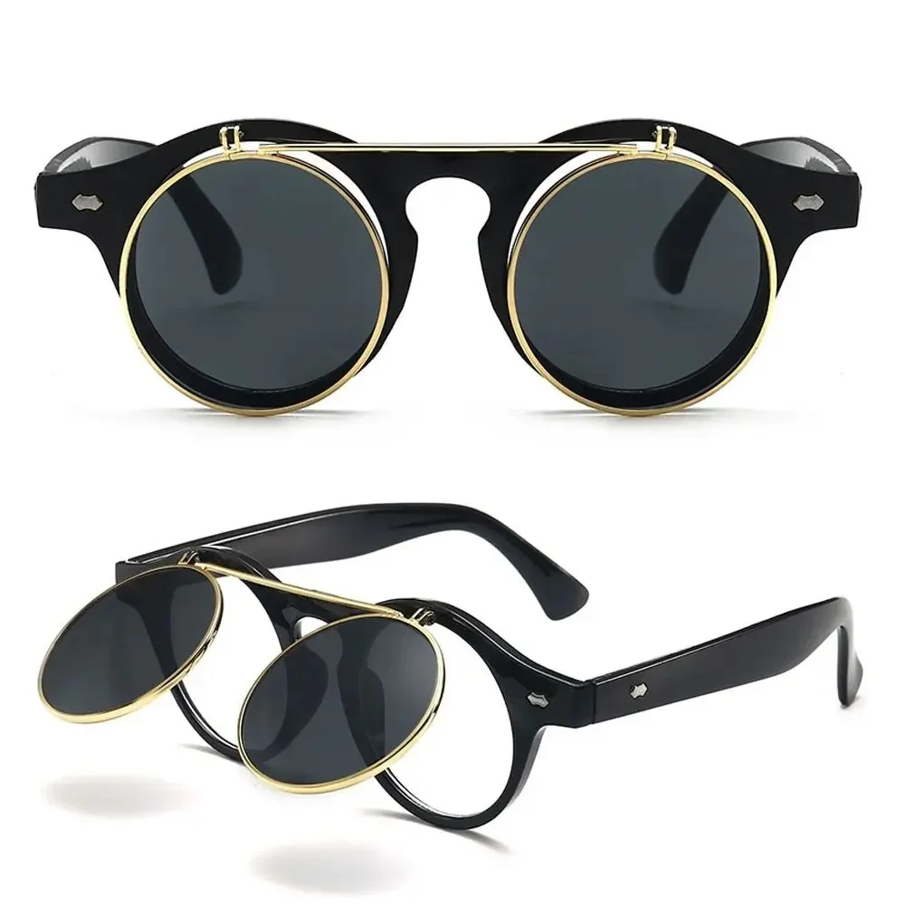 AliExpress NONE Unisex Retro Round Frame Flip Cover Sunglasses Double Layer Eyewear Outdoor Sunglasses Sun-Protective Punk Black Shades Glasses