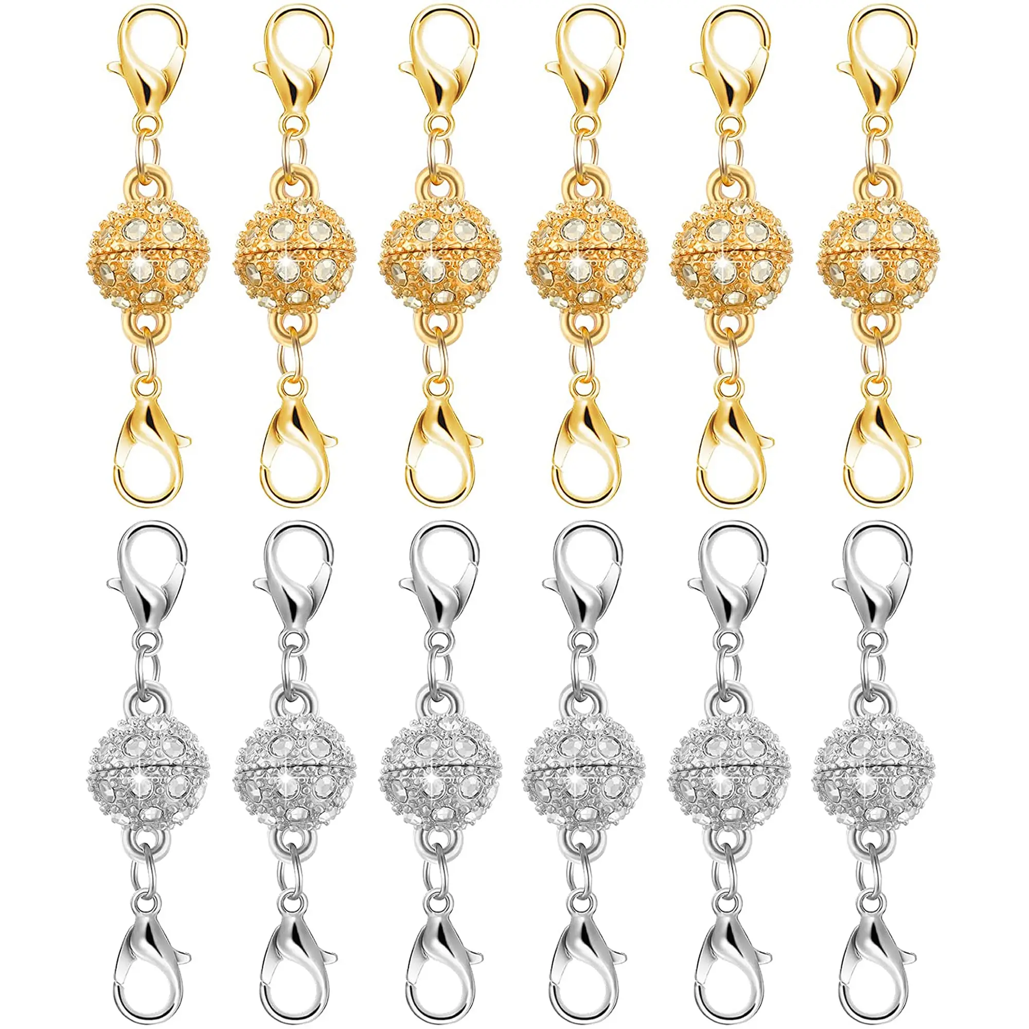 12 piezas de cierres magnéticos para collares, cierres dobles, extensores de joyería y cierres de cadena con cierres de langosta, convertidores de cierres de joyería chapados en oro y plata, cierres para collares de mujer, pulseras, accesorios para hacer joyas, bricolaje de joyería, colgantes, joyería