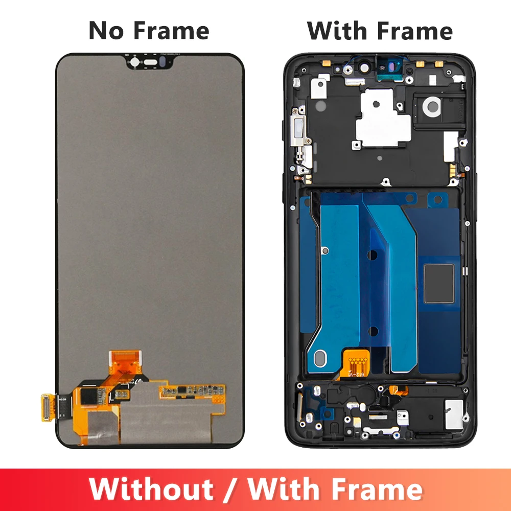 AMOLED Screen For OnePlus 6 A6000 A6003 A6010 LCD Display Touch Screen Digitizer Panel Assembly For OnePlus 6 Screen With Frame