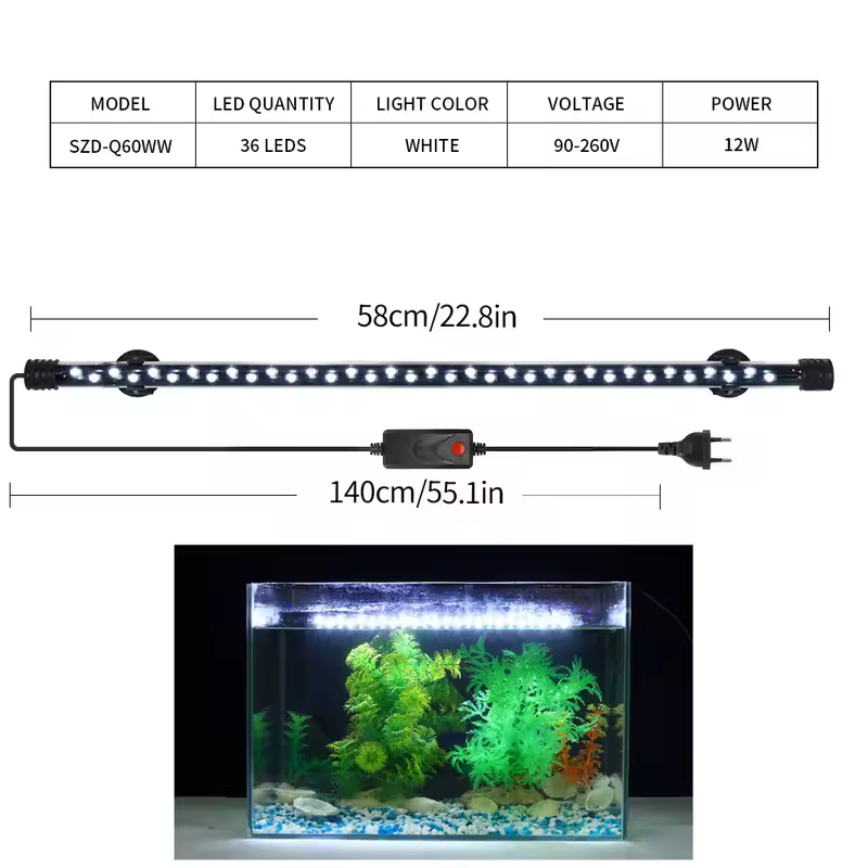 90-260V Aquarium Light LED Waterproof Fish Tank Clip Light Underwater Decor Lighting Submersible Lamp Plant Grow Lamp 18-58 CM - Image 19