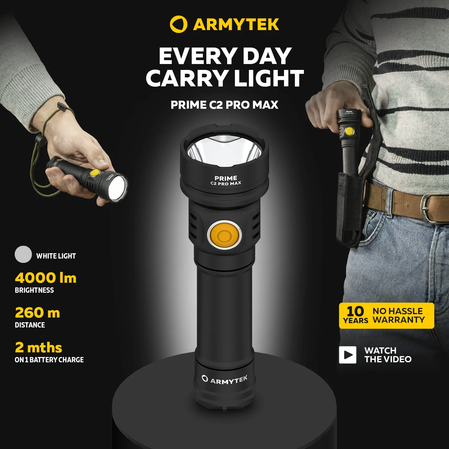 armytek lanterna led recarregavel prime c2 pro max 4000 lumens 3720 lumens edc f08601w f08601vector novo 01