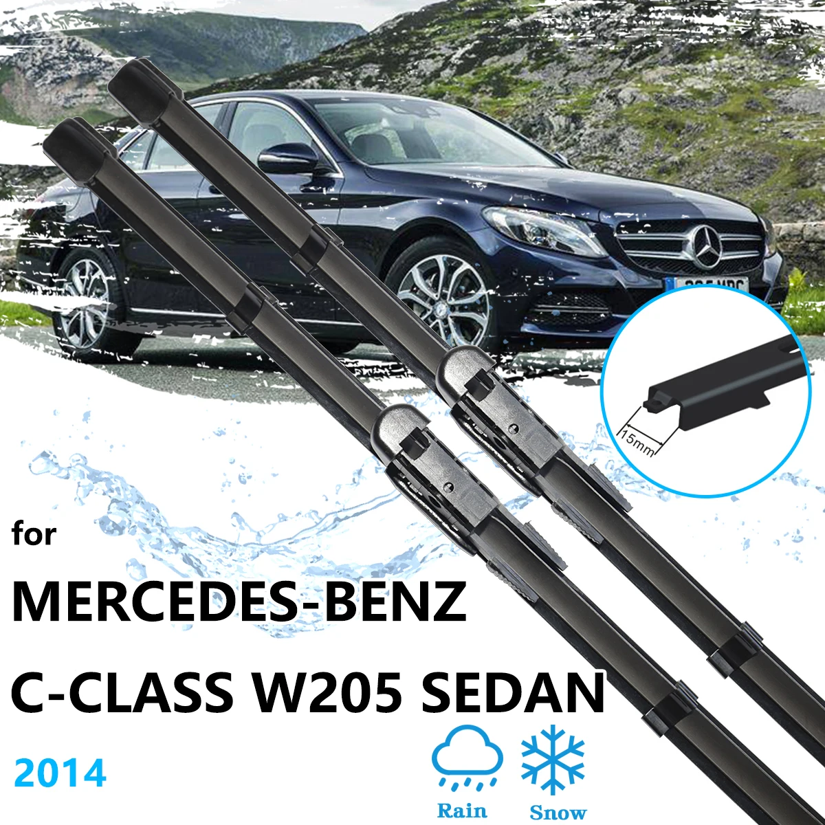 For Mercedes-Benz C-Class W205 2014 Sedan Front Wiper Blades Rubber Window Windshield Windscreen Brushes Cleaning Car Accessorie