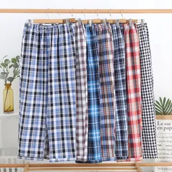 Pantalones de dormir 100% de algodón para hombre, pantalón informal holgado a cuadros, talla grande, para primavera y otoño
