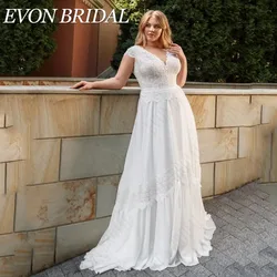 Evon Bridal elefant Lace plus tamaño Wedding dress Double V - neck a - line chiffon Bridal gown Short Sleeve investEVON-vestido de novia elegante de encaje de talla grande, doble cuello en V, línea A, gasa, manga corta