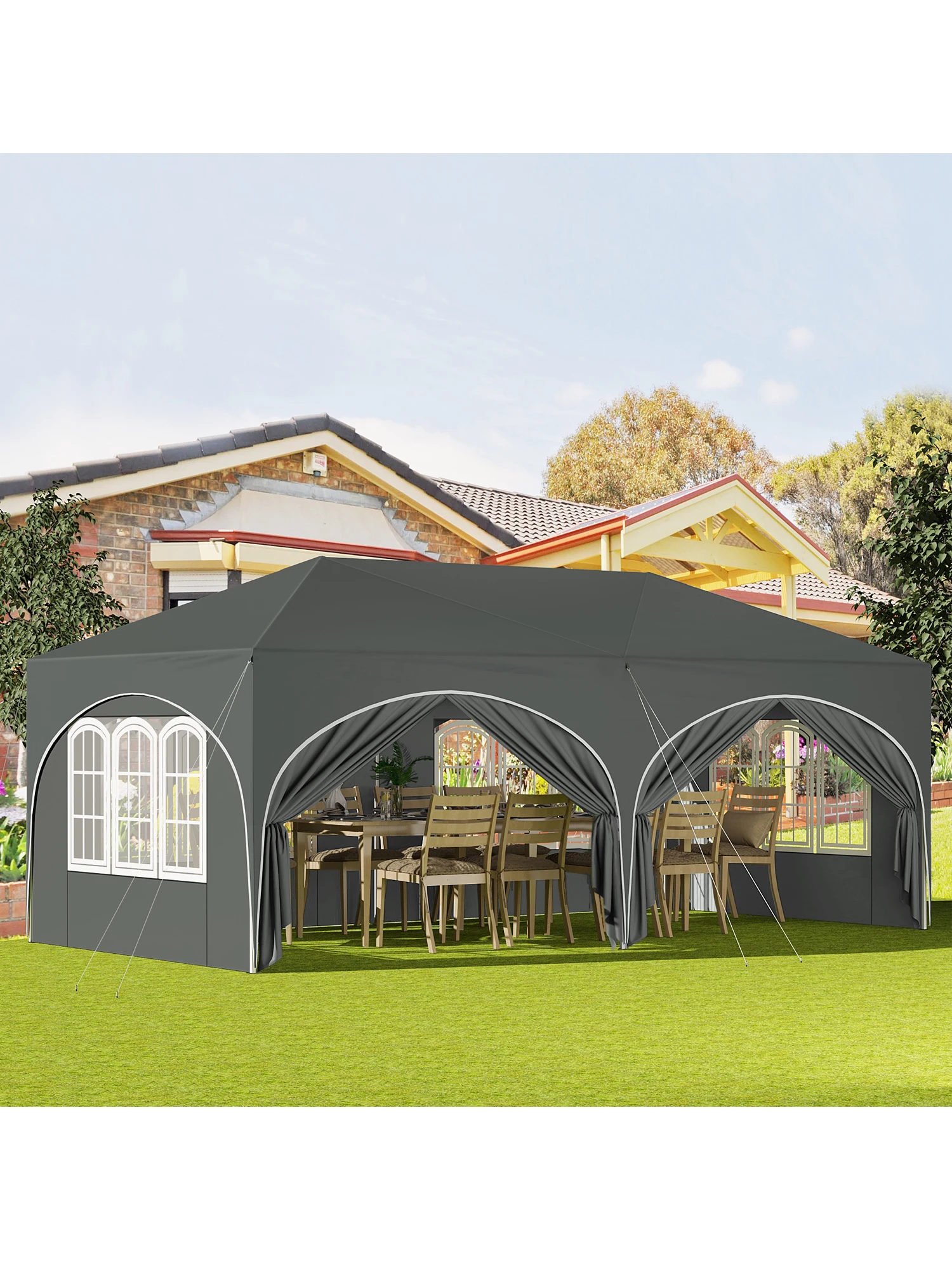 WOLTU 3x6m Gartenpavillon Faltbarer Pavillon mit 6 Seitenwänden Höhenverstellbar Wasserdicht UV-Schutz Partyzelt mit Tasche