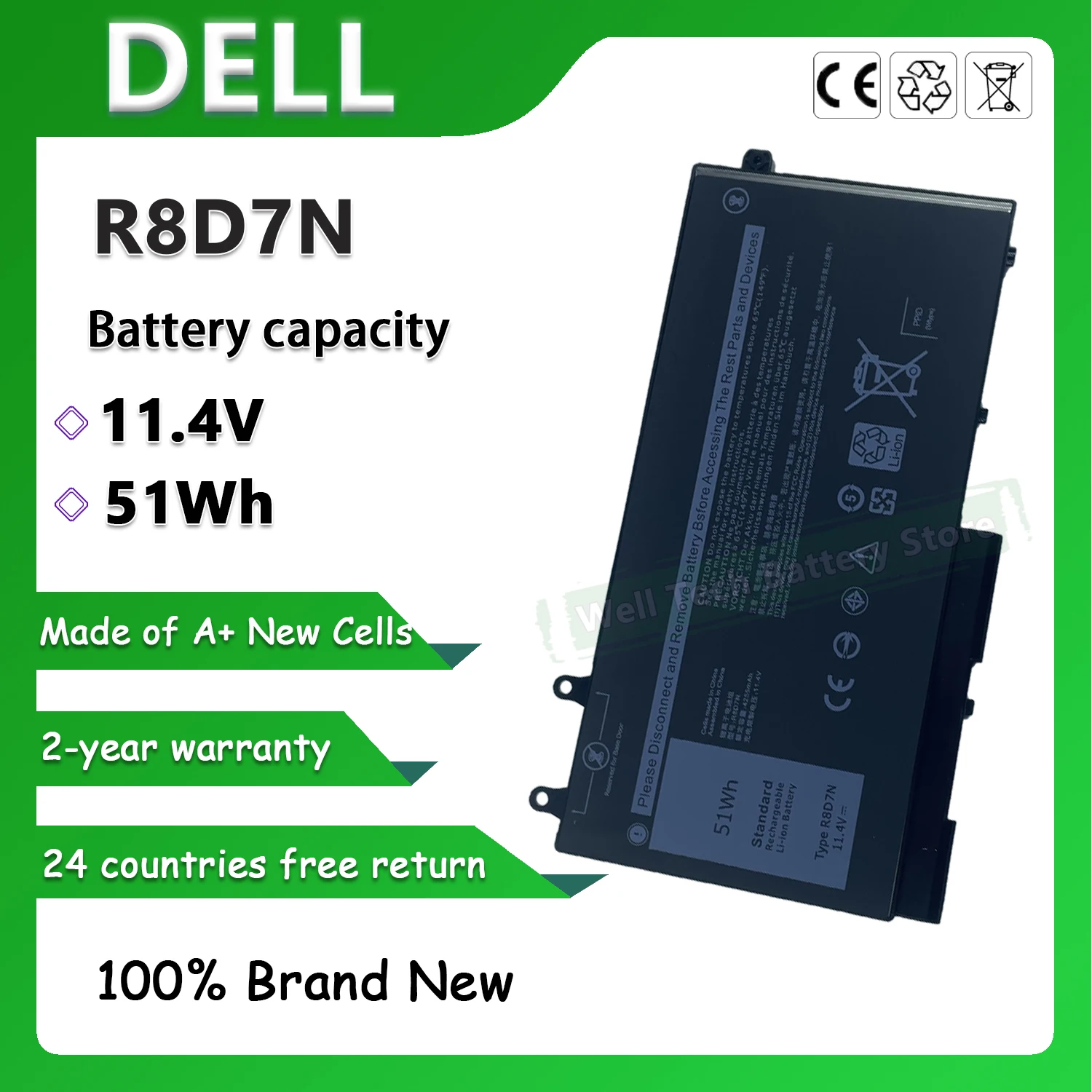 11.4V 51Wh R8D7N Laptop Battery For Dell Latitude 5400 E5400 5410 E5410 5500 Precision 3540