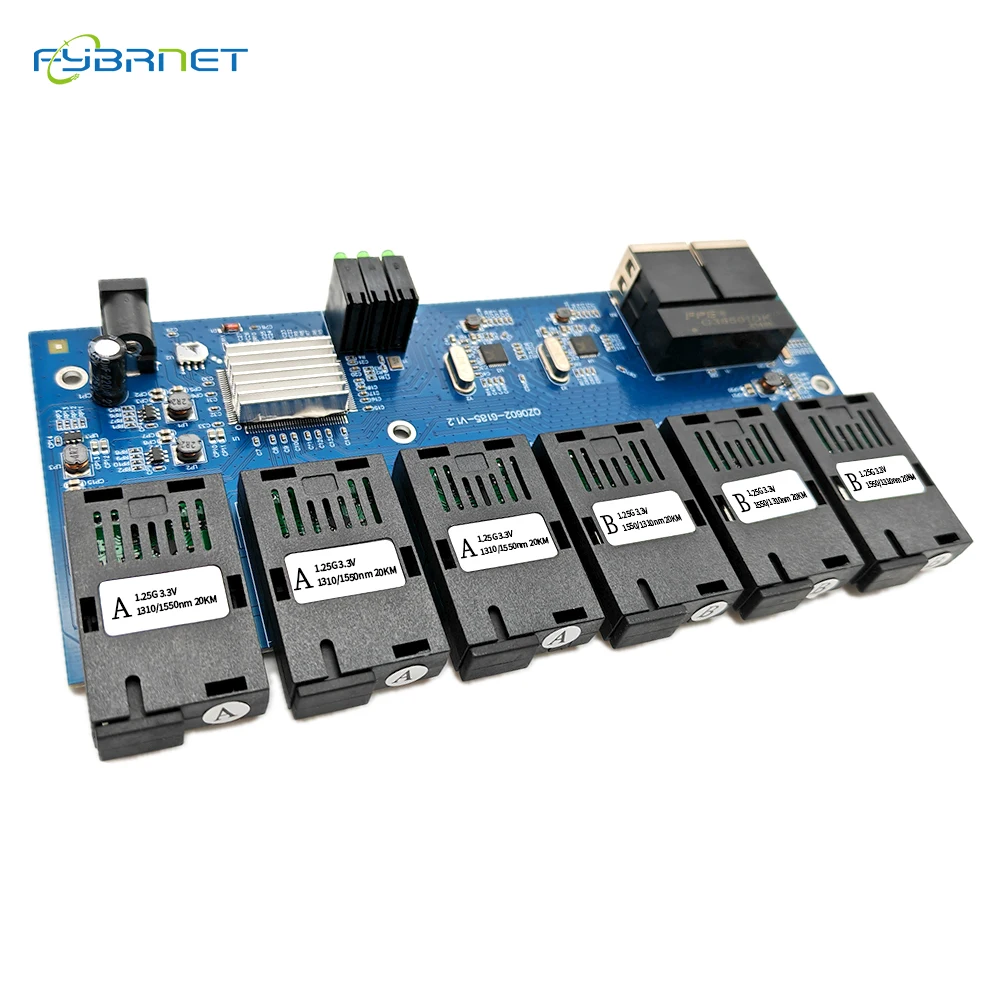6F2E Gigabit Fiber optic switch 1.25G Ethernet Media Converter 6 Port  SC 2 RJ45 10/100/1000Mbps 6 SC 2rj45 PCBA board