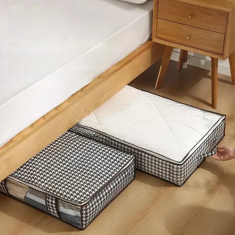 1pc Houndstooth Quilt Kleding Opbergtas Grote Capaciteit Opvouwbare Stofdicht Speelgoed Zakken Vocht Stofdicht Organizer - afbeelding 2