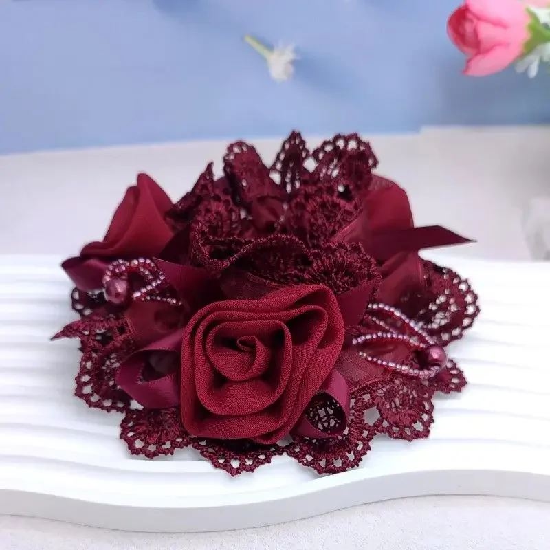 Czerwone kwiaty szerokie kółko elegancka opaska na głowę kobieca elastyczna gumka kucyk Coles Para El Pelo Scrunchies akcesoria do włosów — zdjęcie 2