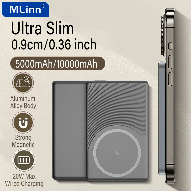 

Mlinn Magnetic Wireless Power Bank 10000mAh PD20W Portable Mini Size Powerbank Spare Battery for MagSafe iPhone Samsung Xiaomi