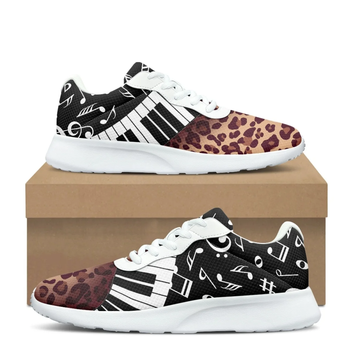 Piano Keys Leopard Print Women Convenient Durable Outdoor Sneakers Teen Casual Shoe Wear-Resistant Gym Tennis Shoe Zapatos Mujer