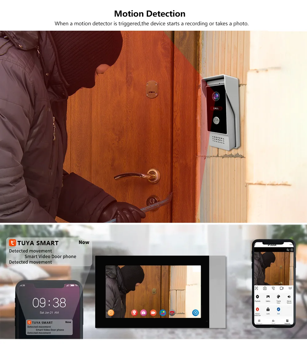 7-zoll Tuya Wifi Video Intercom FHD1080P Farbe Touch Screen Outdoor Türklingel Bewegungserkennung Tuya Smart Remote View
