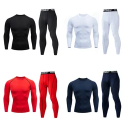 Ropa deportiva de compresión para hombre, conjunto ajustado para gimnasio, Yoga, entrenamiento, trotar, Fitness, pantalones de chándal, 2 piezas