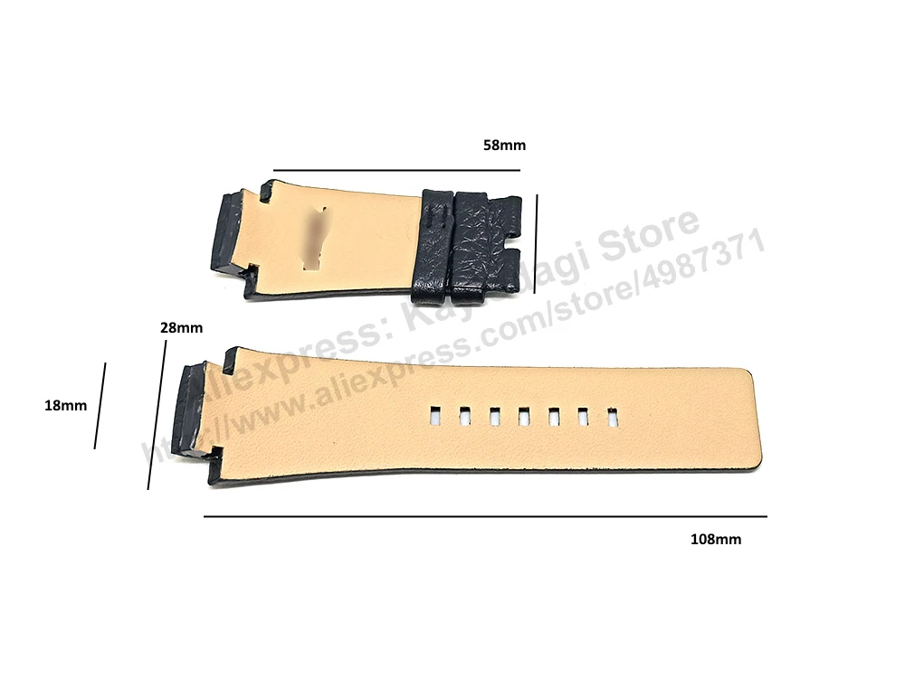 18mm Black Genuine Leather Replacement Watch Strap Band Fits with Diesel Cliffhanger DZ1089 , DZ1091 , DZ1186 , DZ1263 , DZ1299