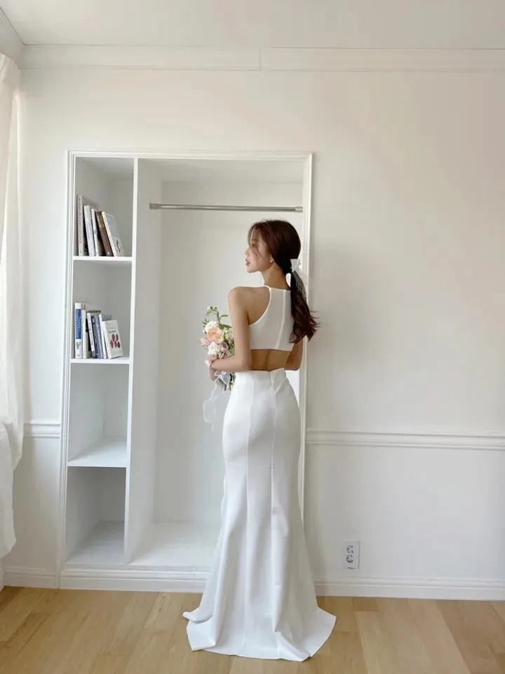 Proste suknie ślubne z dekoltem typu halter, z wysokim rozcięciem, bez pleców, suknie dla druhen, eleganckie suknie ślubne, szyte na miarę.