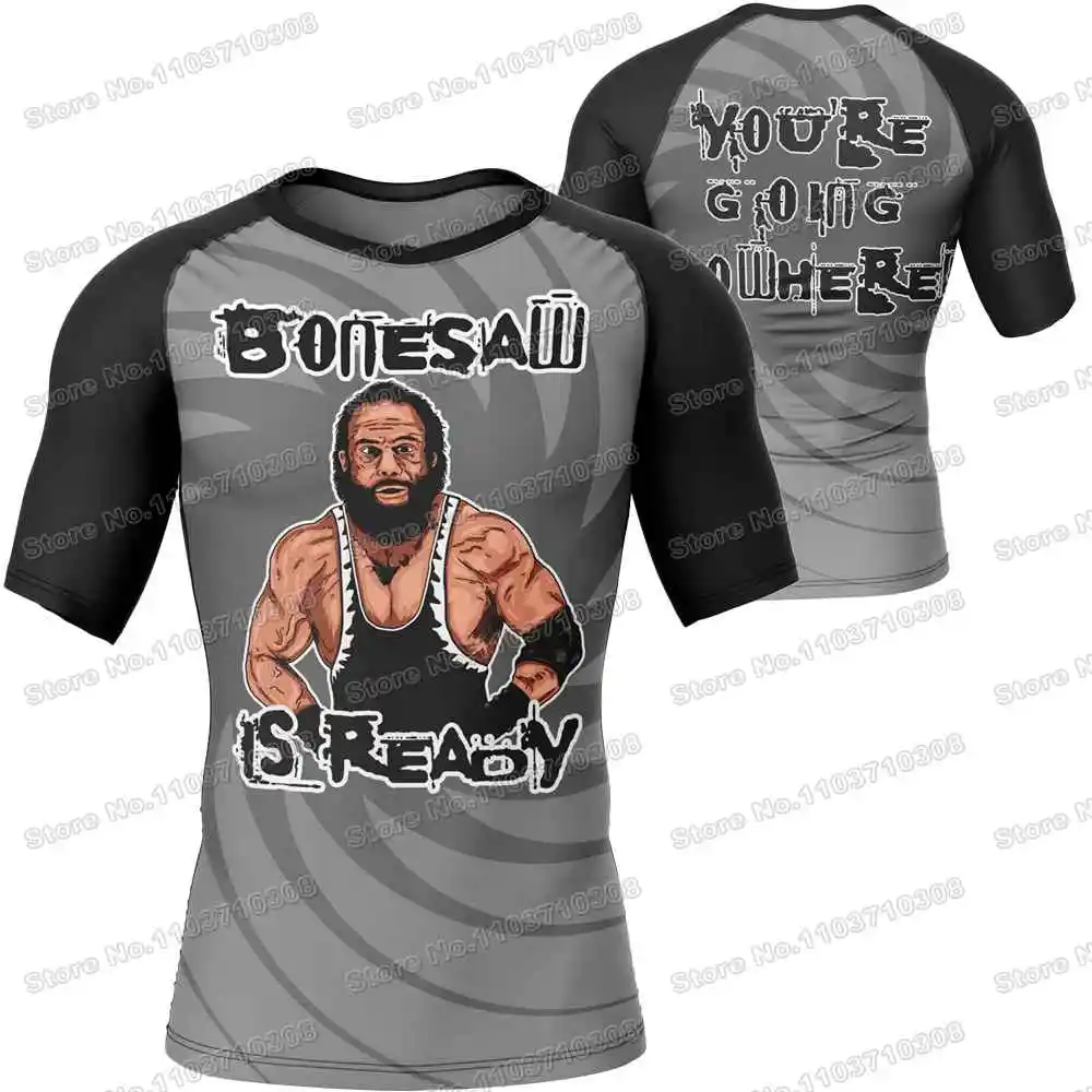 Bonesaw Rash Guards Surfing Jersey Beach Skating Shirts Summer Swimwear Diving Gym MMA BJJ Men Jiu Jitsu Fitness Tops