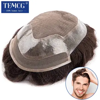 Male Hair Prosthesis Lace Front & Mono Top Durable Toupee Men Wig 100% Human Hair Exhuast Systems Unit Male Wig Free Shipping