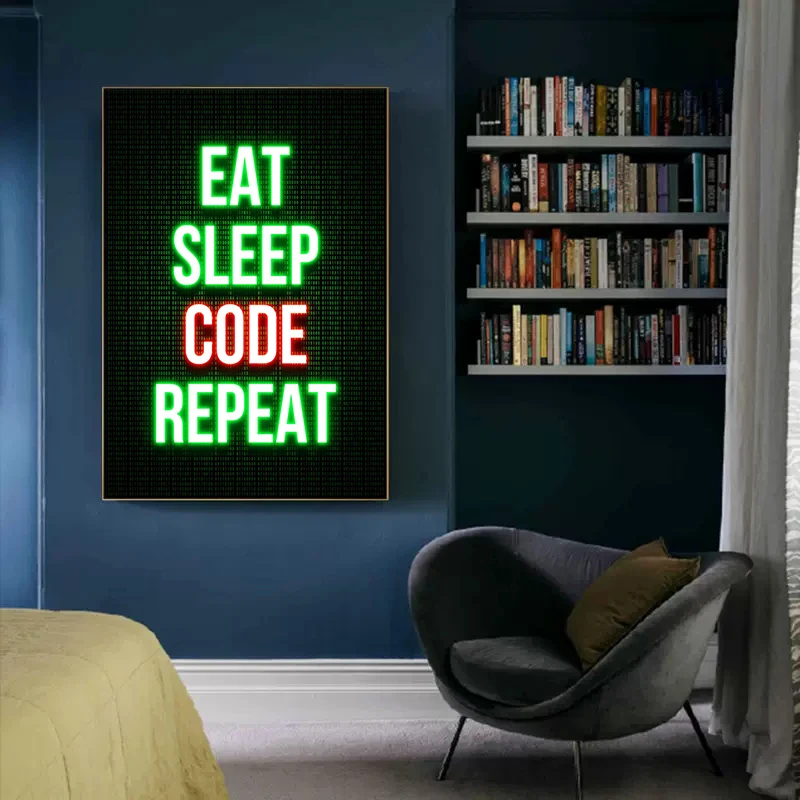 تأثير النيون مضحك مبرمج إقتباس هاكر رمز المشارك طباعة قماش اللوحة الترميز منطقة جدار الفن مكتب غرفة ديكور المنزل لا LED