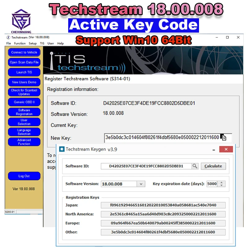 Newest Version FOR TOYOTA TIS Techstream 18.00.008 Software Link and Active Code Work with MINI VCI MINIVCI