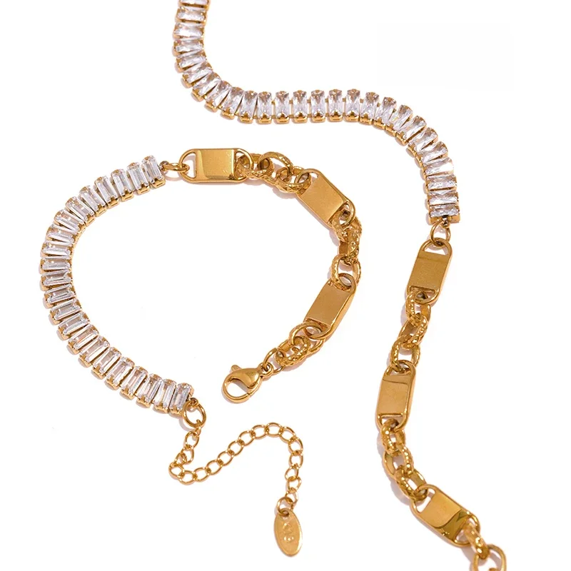 Yhpup Luxus Zirkonia Schlüsselbein Kette Halskette Armband 316L Edelstahl Schmuck Sets für Frauen Exquisite Geschenk