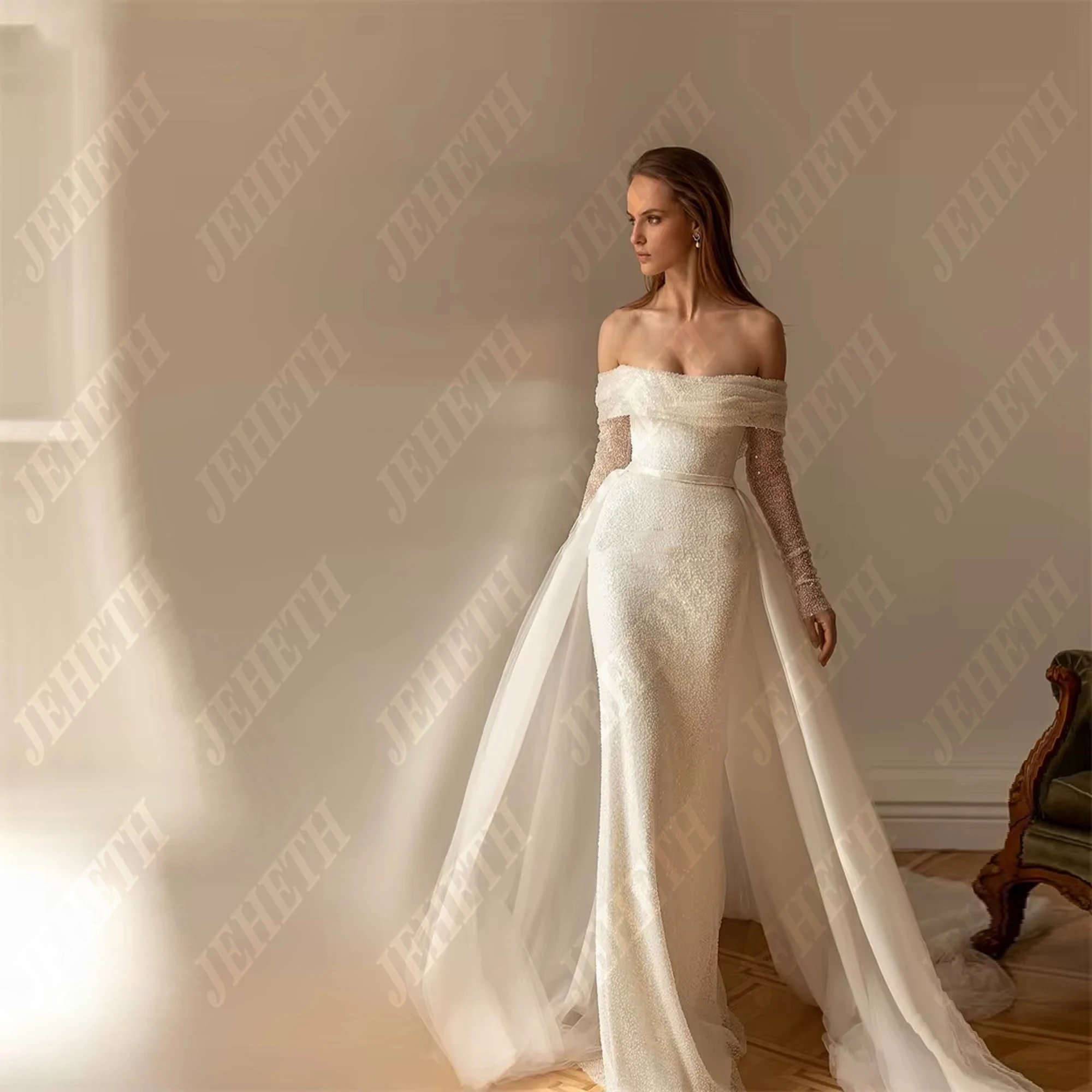 JEHETH księżniczka Off Shoulder seksowna syrenka cekinowa tkanina suknia ślubna Backless suknie ślubne Vestidos De Novia dostosowane 2025