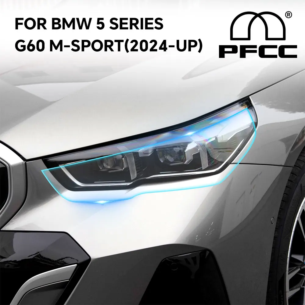 PFCC BMW G60 5 시리즈 M 스포츠 2024 헤드라이트 백미러 필름, 프리컷 페인트 보호, 스크래치 방지 TPU 클리어 PPF 액세서리