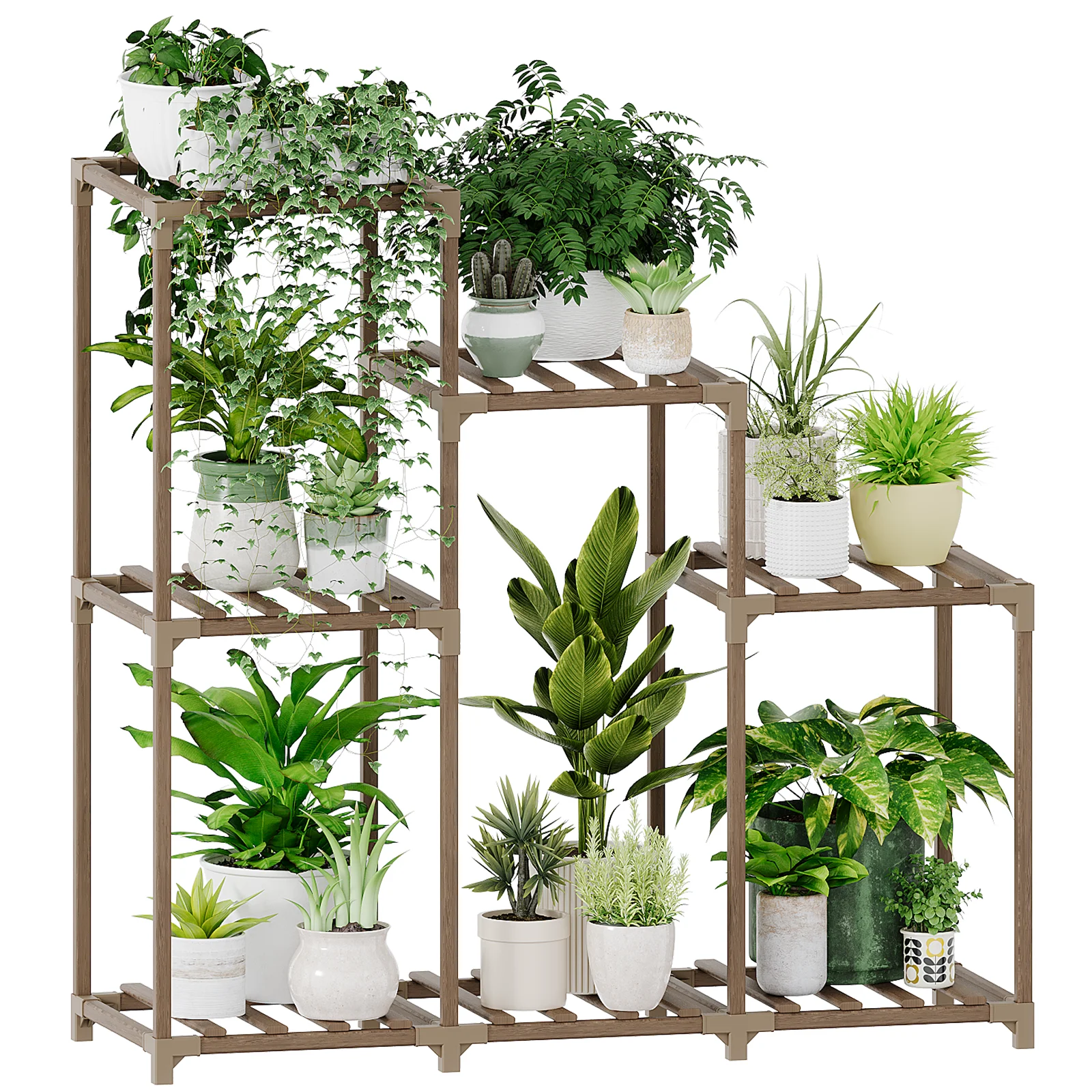 Bamworld Indoor Wood Plant Stand Tiered Plant Shelf Rack Upgrade 7 Pots Ladder Plant Holder Plant Table for Multiple Pots Boho H