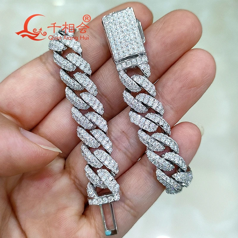 Half Moon Shaped Bracelet 10mm S925 Sterling Silver Cuban Chain with Moissanite & Diamond Hip Hop Style Miami Cuban Link Chain view 3