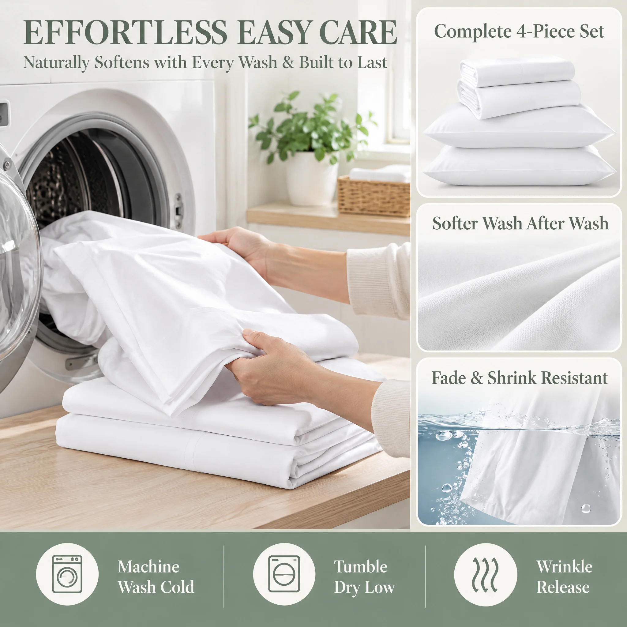 ชุดเครื่องนอน 4 ชิ้น สีพื้นเรี - Fitted Bed Sheets Deep Pocket บทวิจารณ์และราคา