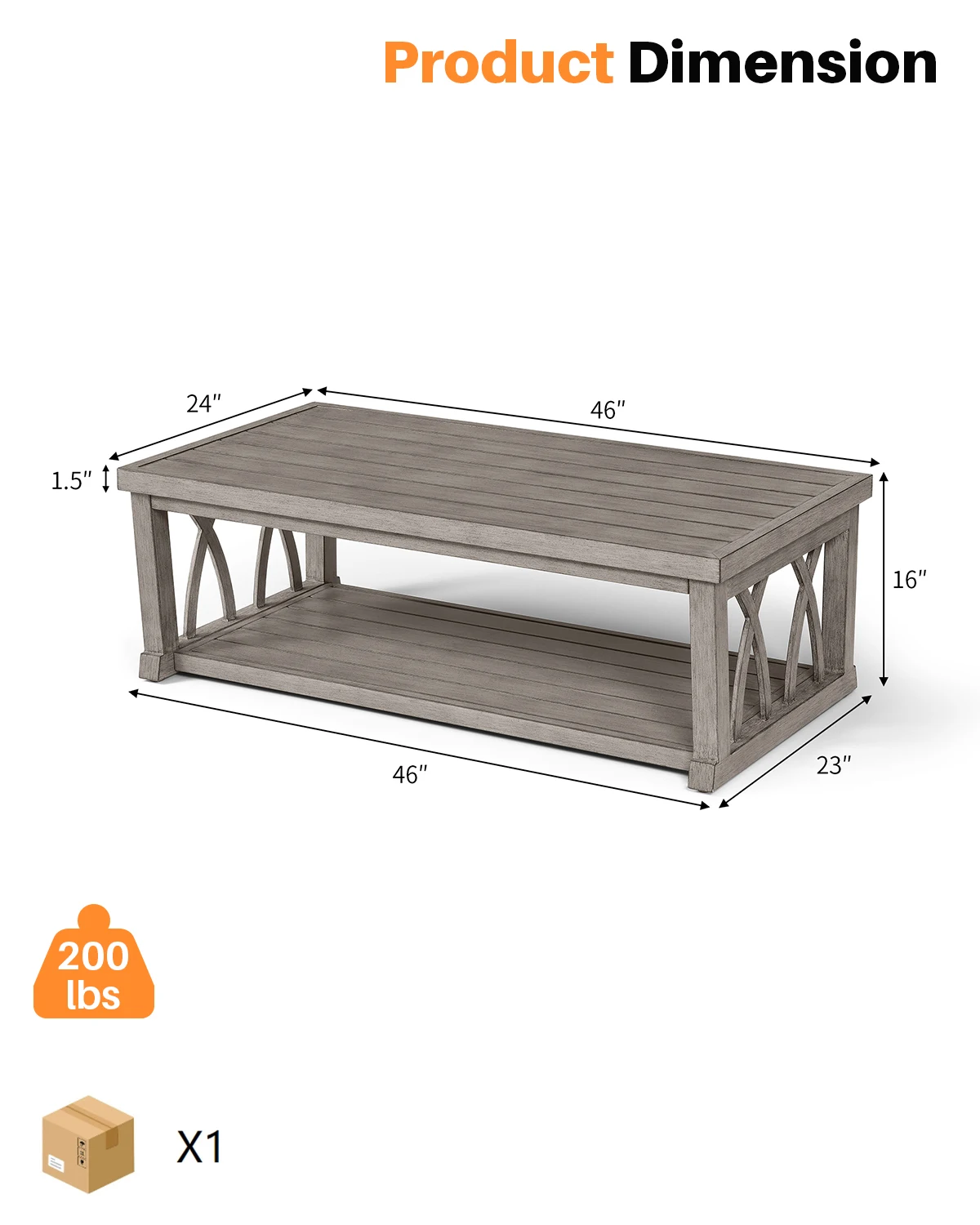 SeeHill Aluminum Outdoor Coffee Table, 46