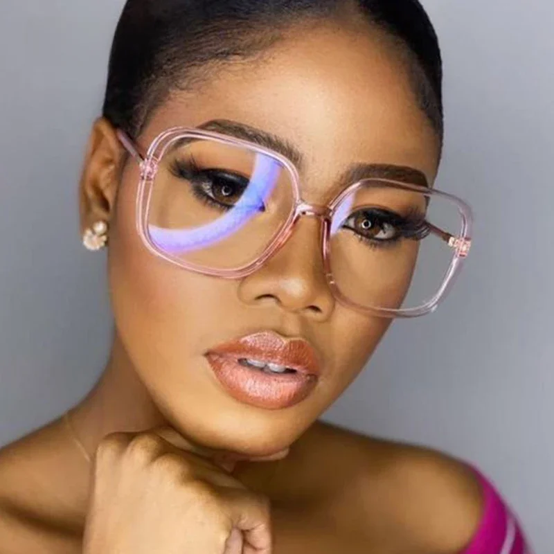 Tendance lunettes transparentes cadre femmes à la mode surdimensionné rose clair lunettes lunettes cadre mode optique-lunetterie UV