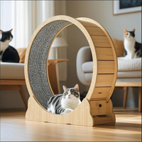 Cat Exercise Wheel Natural Wood Silent Running Toy Treadmill Roller Wheel with Detachable Carpet for Most Cats Pet Fitness