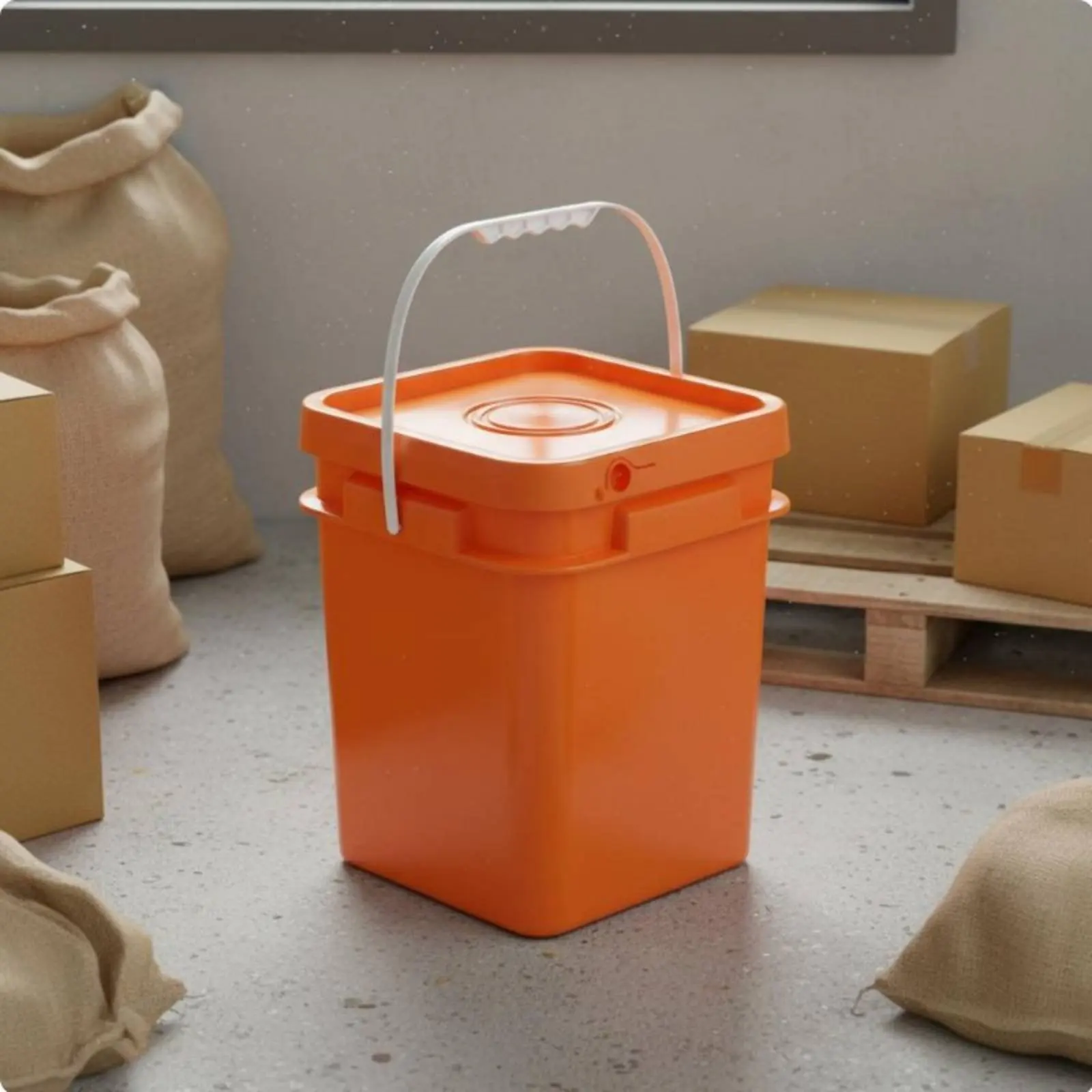Square Bucket with Lid Versatile Use Square Bucket with Lid Fall Resistant Stackable Bin for Warehouse Garage Farm White 20L