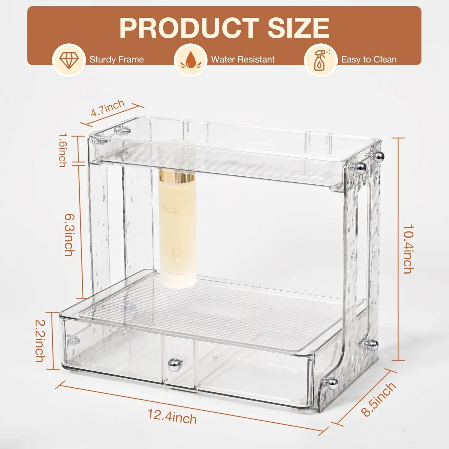 Organizer and Storage with 2 Tiers, Clear Skincare Organizer with Drawers, 2-Tiers Multi-Purpose Organizer for Kitchen, Bedroom,
