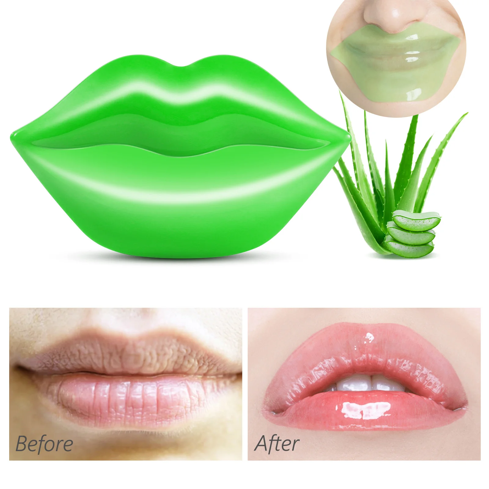 Aloe Vera Lip Mask Hydrates Moisturizes Lip Plumper Brighten Exfoliate Anti-Wrinkles for Dry Lips Lines Overnight Care Gel Masks