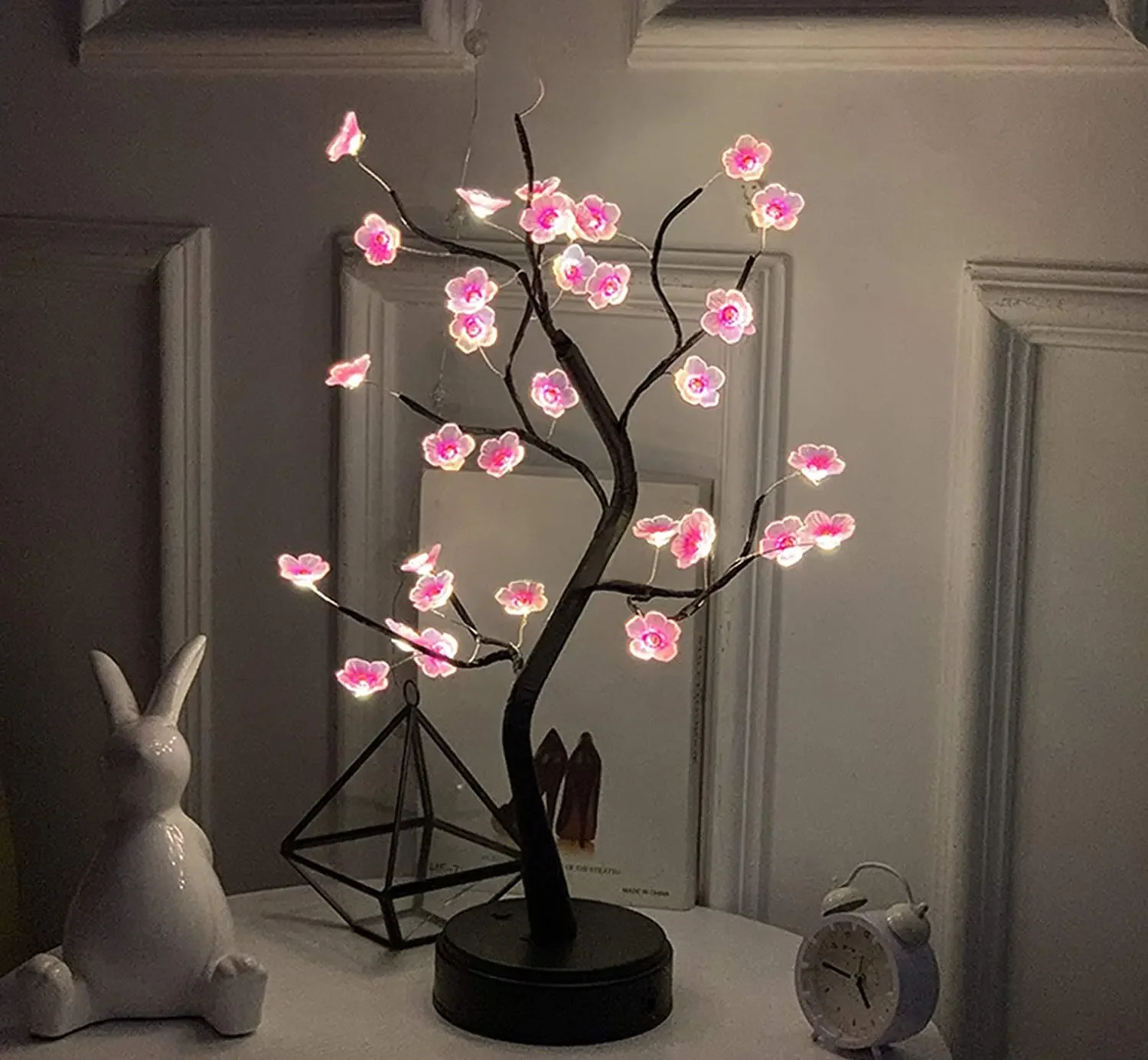 Dekoracja wnętrz Przełącznik dotykowy zasilany przez USB/baterię Ciepła biel Sztuczny Bonsai Kwiat wiśni Drzewo na biurko Lampa LED — zdjęcie 2