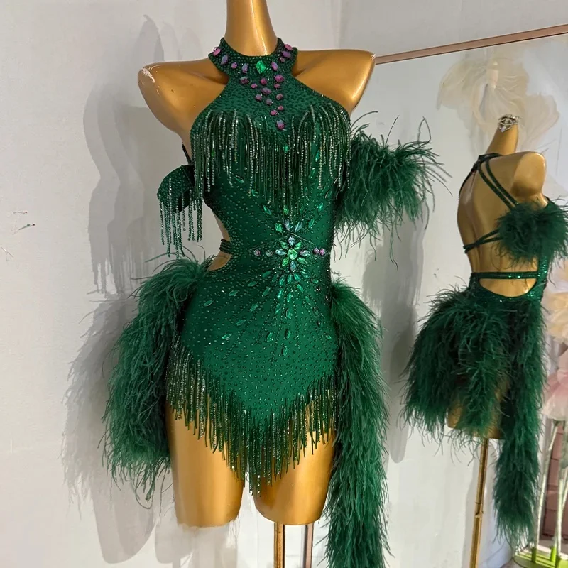 Latin danswedstrijd Jurken Maatwerk High-end luxe AB Stones Verenjurk Tango ChaCha Samba Prestatiekostuums - afbeelding 2
