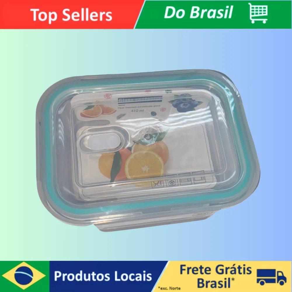 Kit até 3 Lancheira de vidro resistente ao calor 400 ml Marmita Hermético Vedaçao Pote Fit