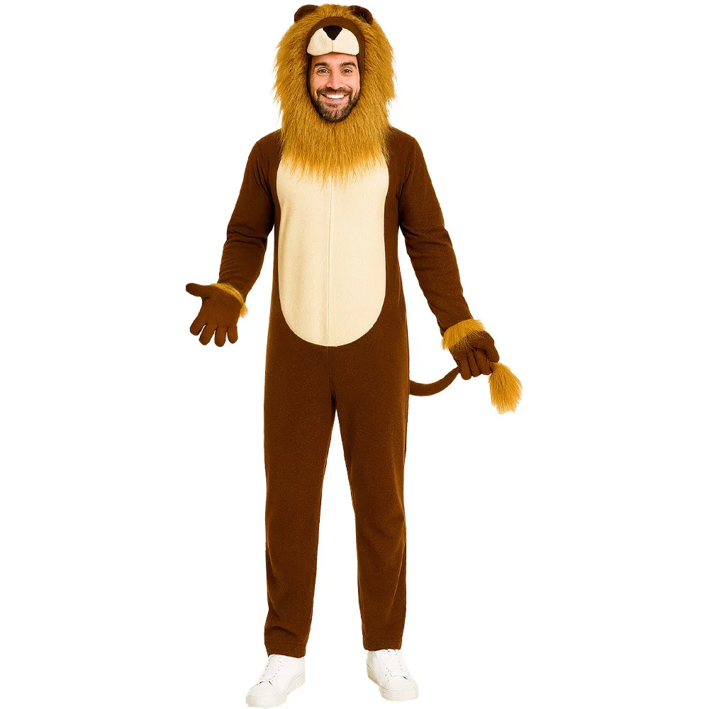 2026 Disfraz de León para hombre, mono de Halloween para adulto, mono de Animal del Rey de la selva, disfraz de mono de León para mujer, vestido de gato león